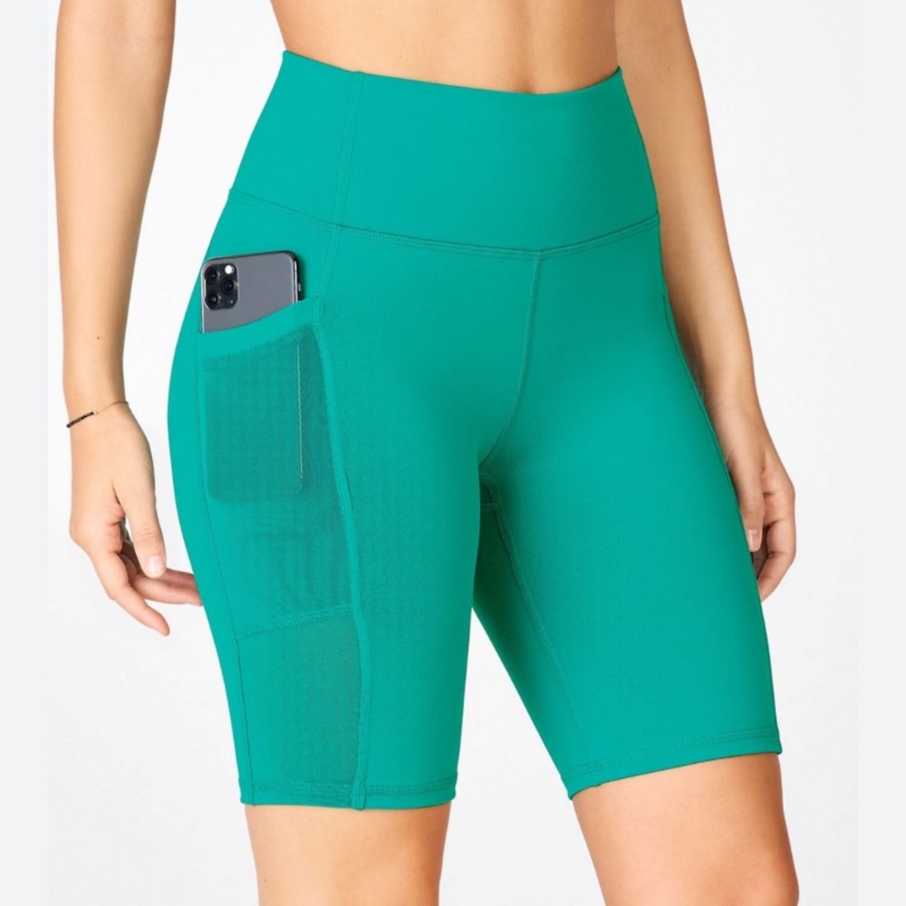 Fabletics teal biker shorts, power hold